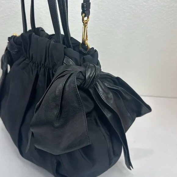 PREOWNED PRADA Vintage Nylon 2-way Bag with Side Ribbon in Black - Picture 4 of 14